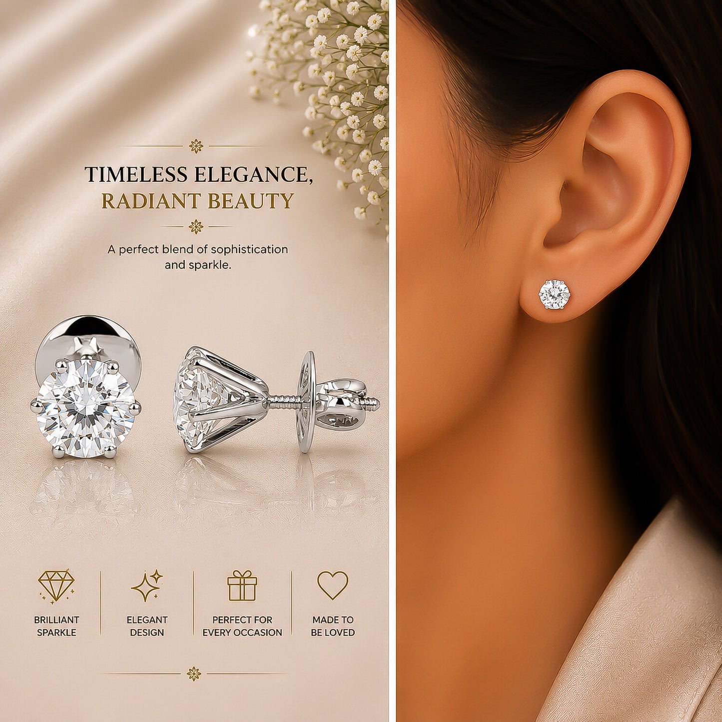 14K/18K Lab-Grown Diamond Solitaire Pear Stud Earrings