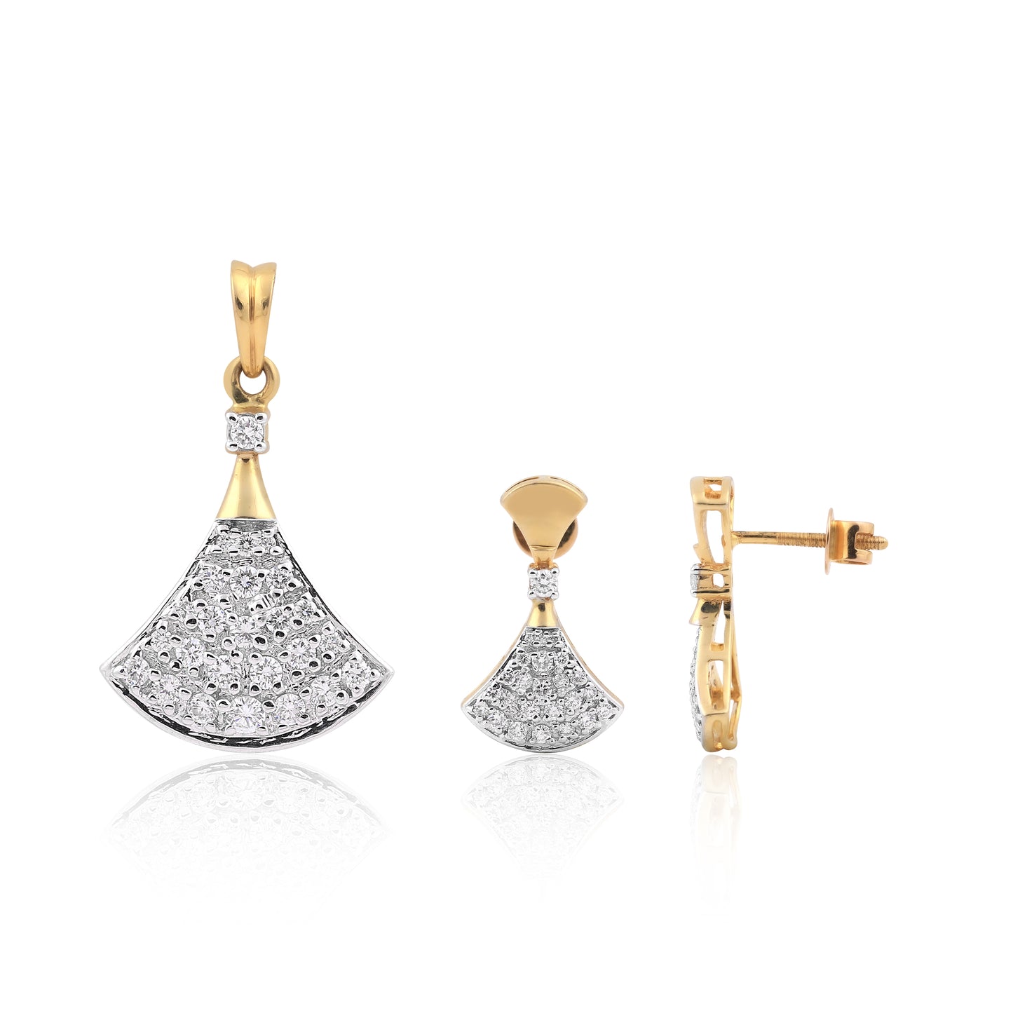 Fan Shape Diamond Pendant Set