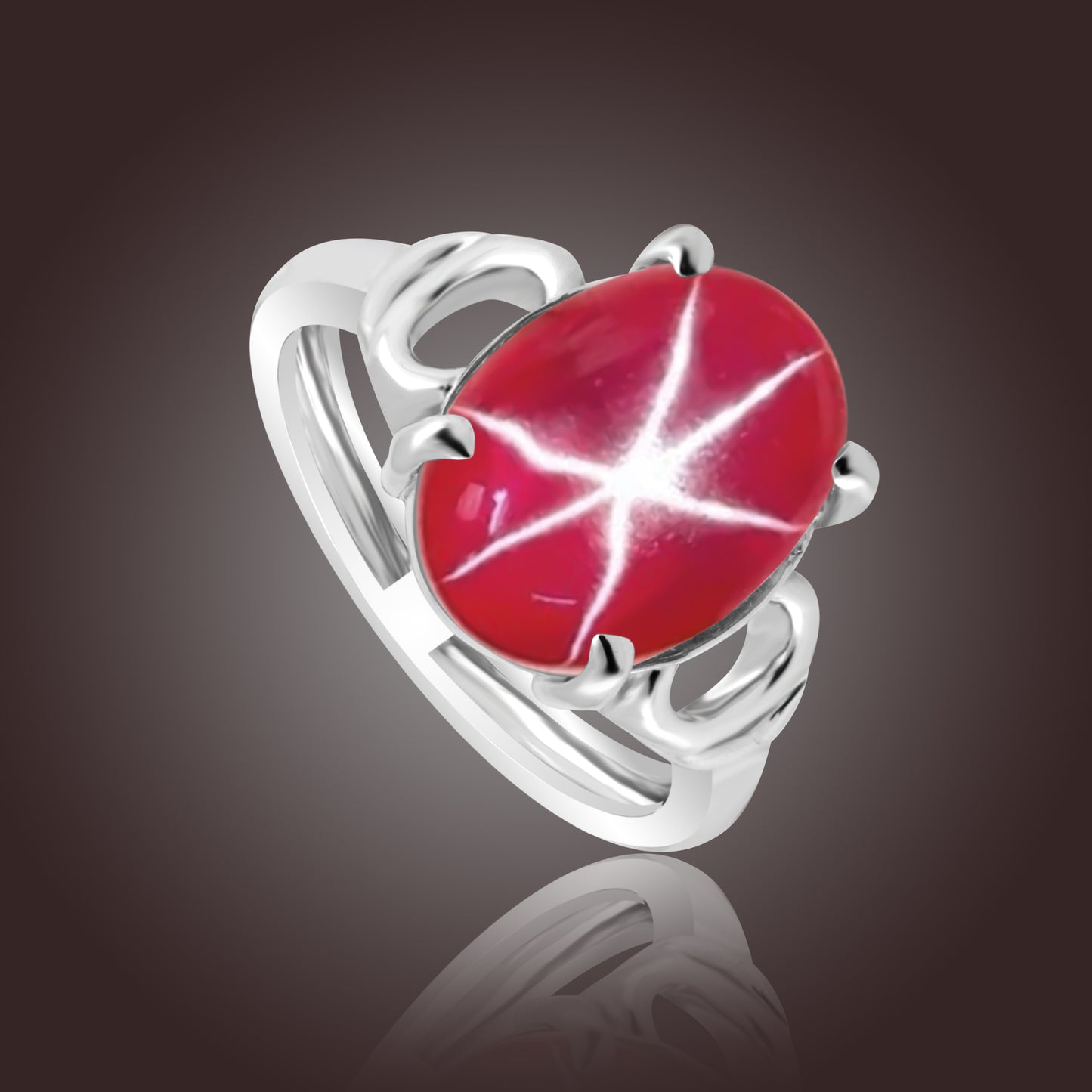 Certified 6 Ct. Natural Oval Shape 6 Rays Red Star Ruby Ring in 925 Sterling Silver
