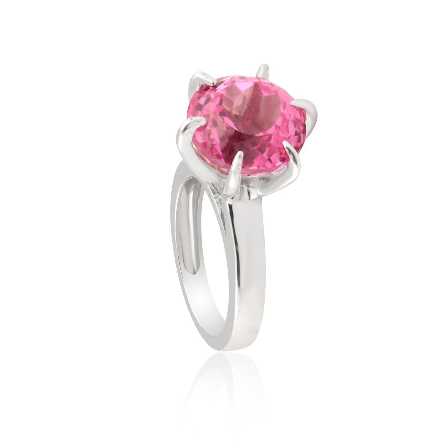 7 Ct. Certified Natural Round Cut Pink Tourmaline 925 Sterling Silver Ring