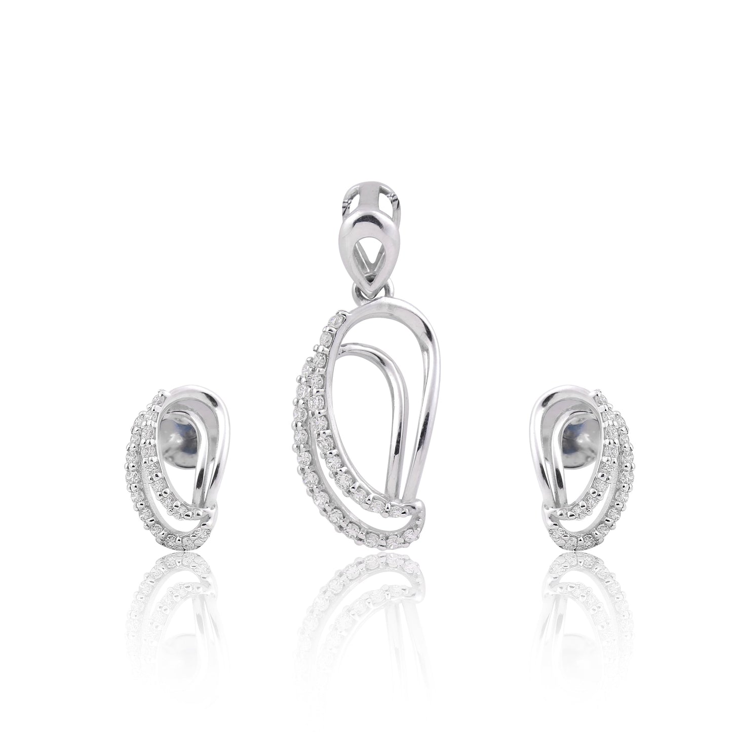 0.49 Ct. Natural Diamond Pendant And Earrings Set 18KT White Gold IGI Certified