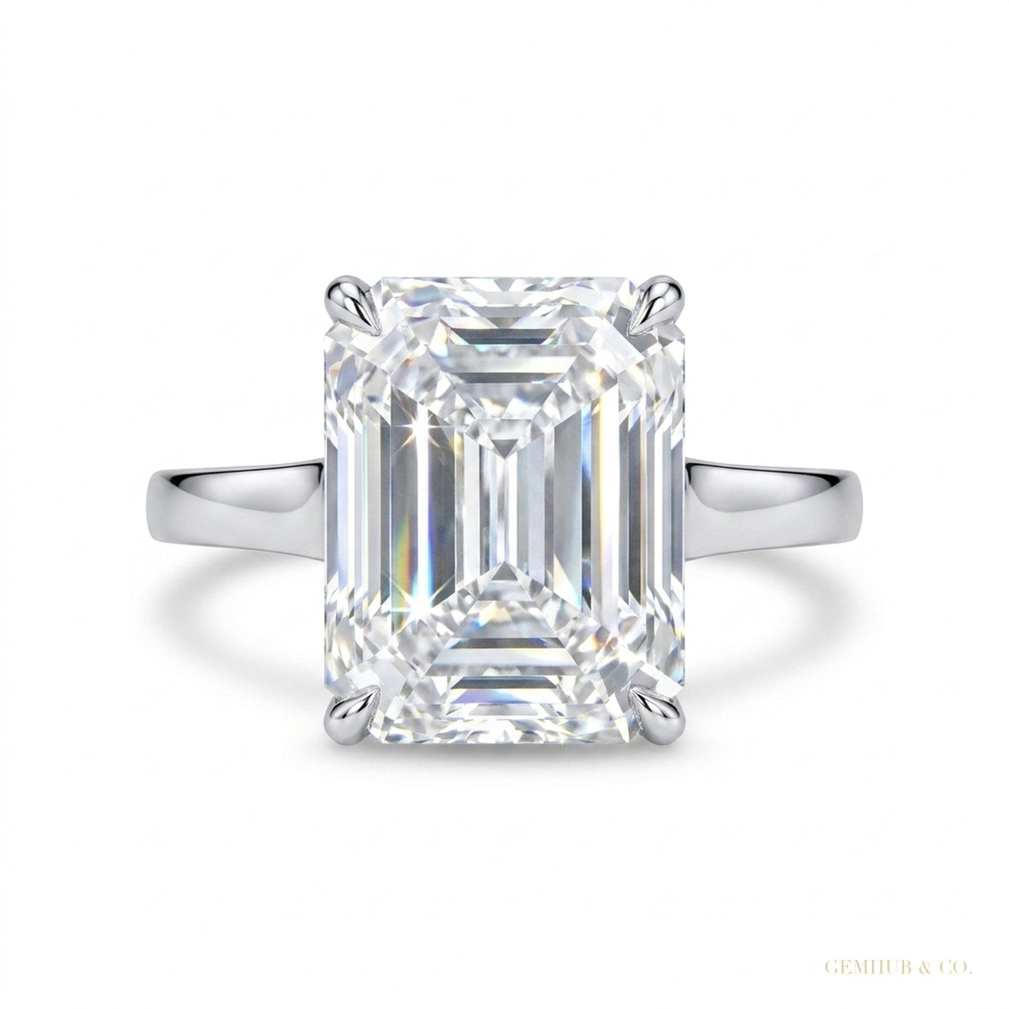 7.10 Cts Certified Emerald Cut Solitaire White Moissanite Ring 18K Gold Plated Verm 18K Gold Plated – white background main image