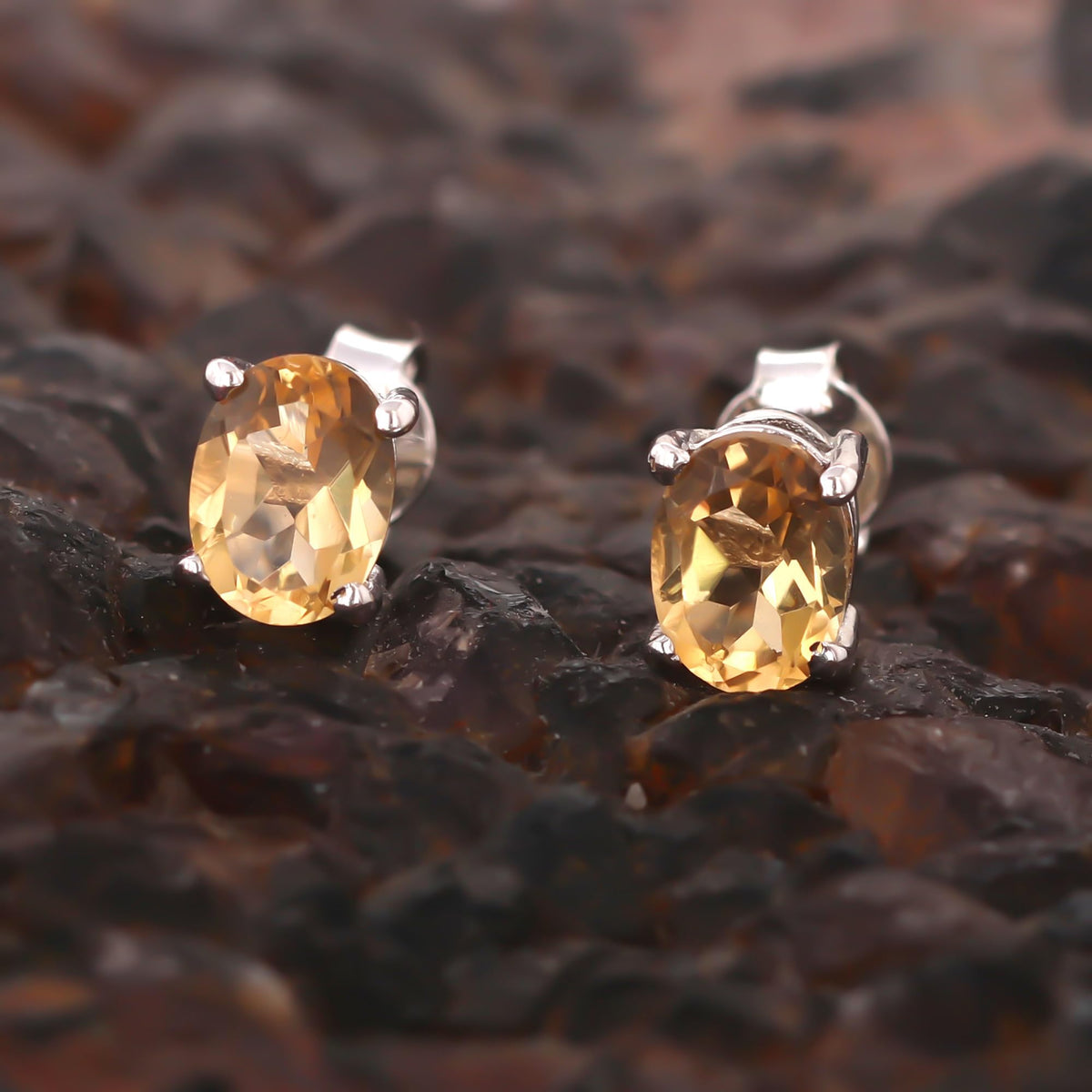 GEMHUB 925 Sterling Silver Gemstone Stud Earrings - Yellow Citrine 5.40 Ct