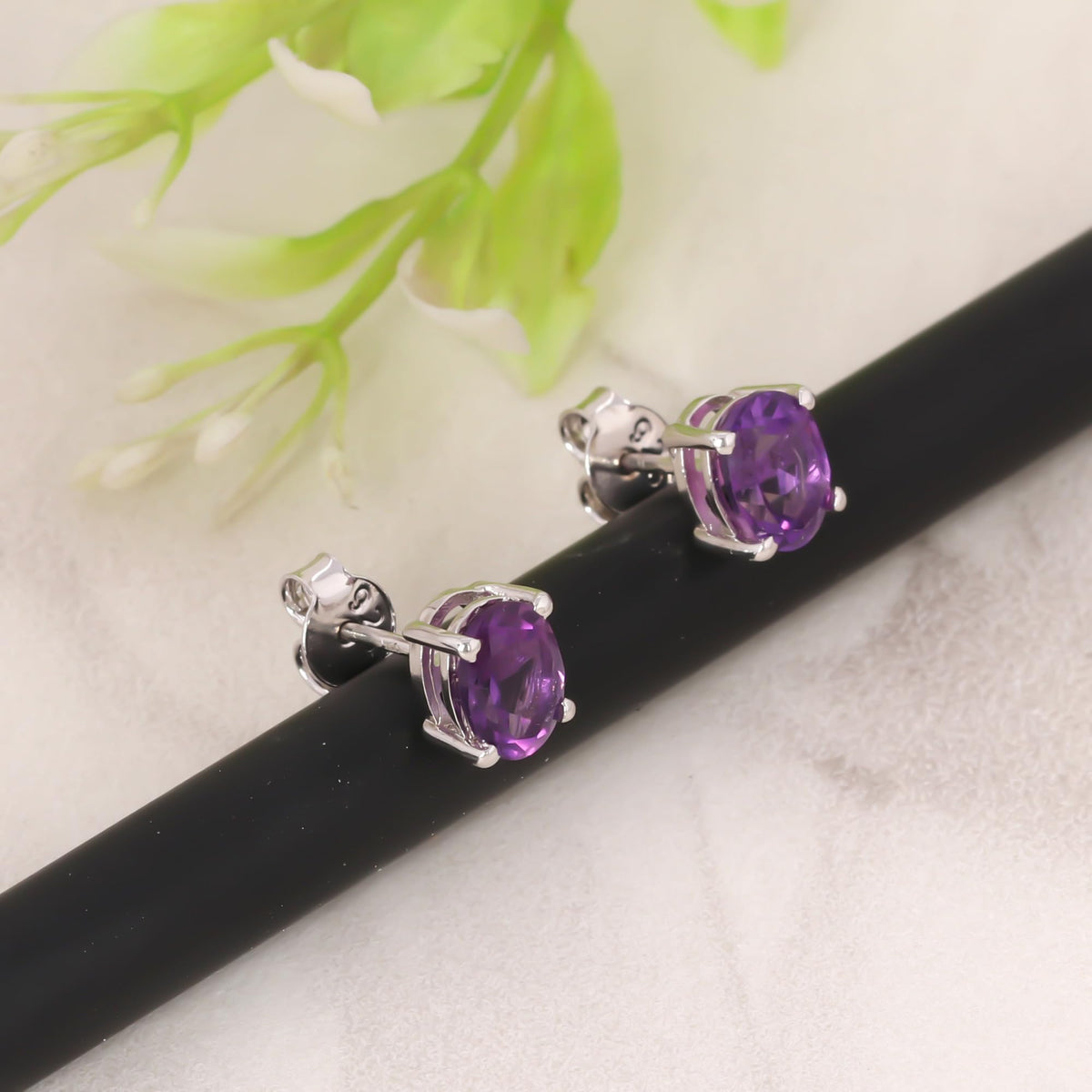 GEMHUB 925 Sterling Silver Gemstone Stud Earrings - Purple Amethyst 5.35 Ct