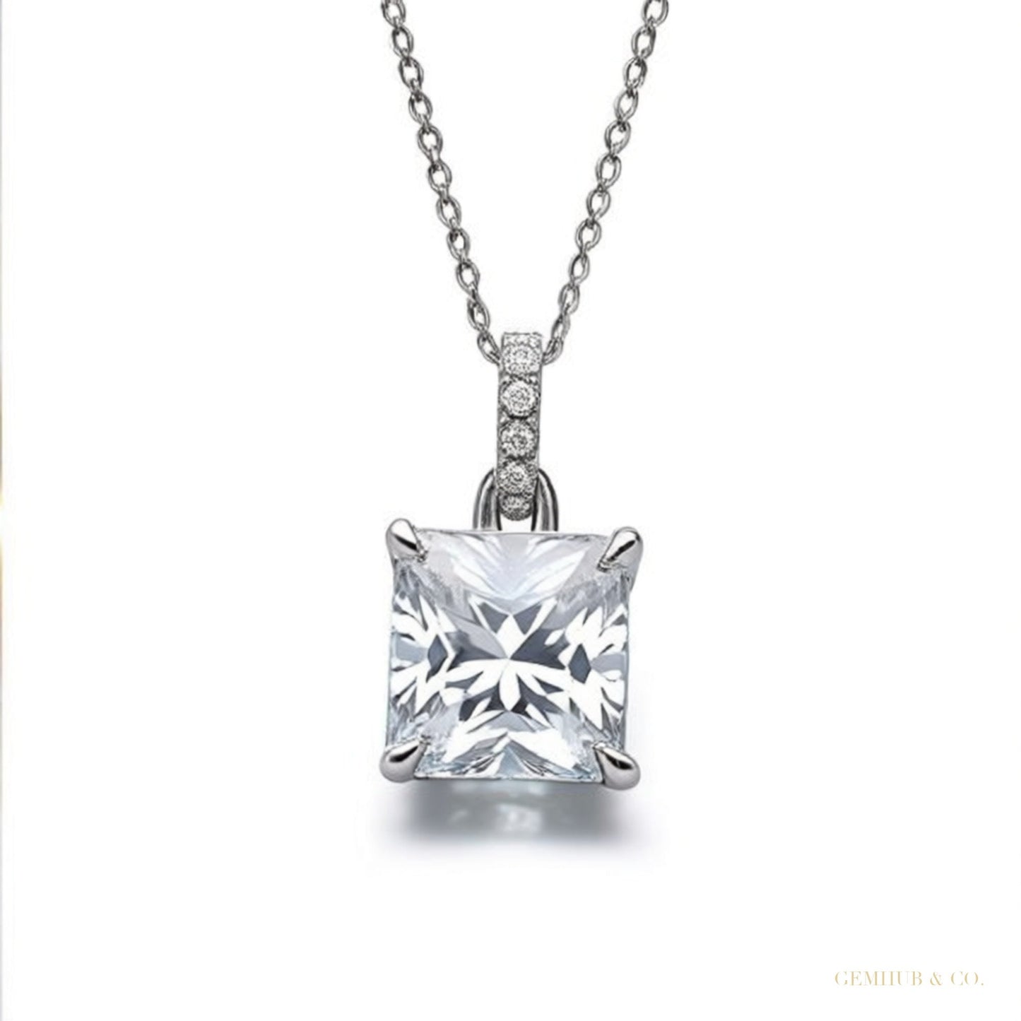 7.30 ct DEW F VS1 White Moissanite Pendant in Gold Vermeil – Birthday Gift for Wife – white background main image