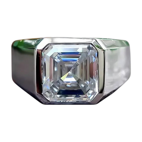 5.6 ct DEW White Moissanite Asscher Solitaire Ring - 18K Gold Vermeil on 925 Sterling Silver