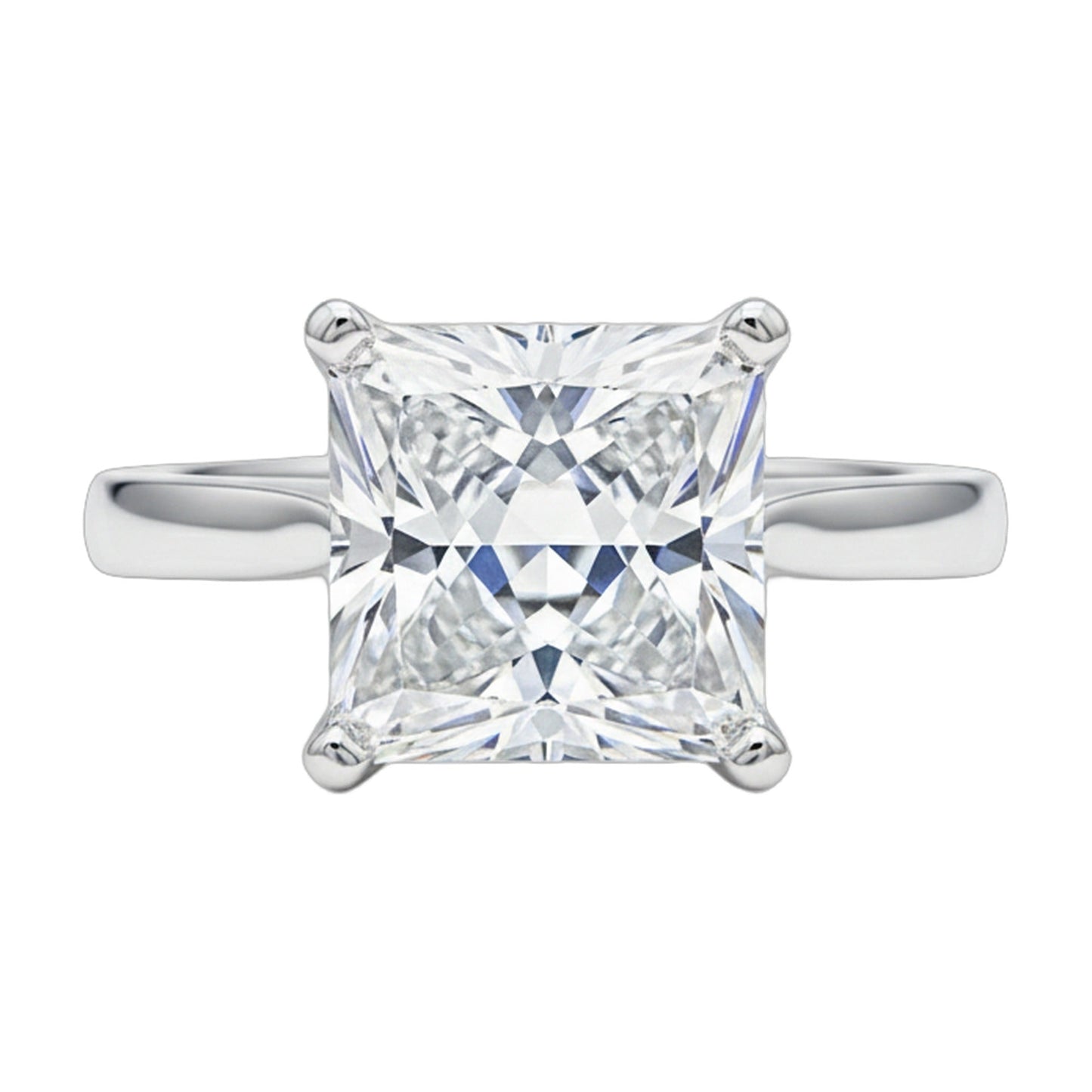 5.0 ct DEW White Moissanite Princess Solitaire Ring - 18K Gold Vermeil on 925 Sterling Silver