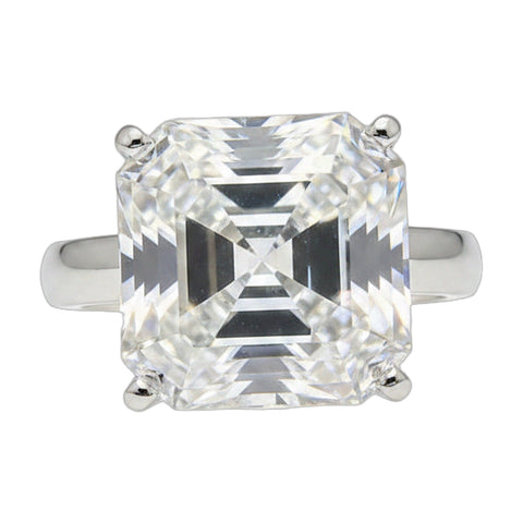 16.1 ct DEW White Moissanite Asscher Solitaire Ring - 18K Gold Vermeil on 925 Sterling Silver