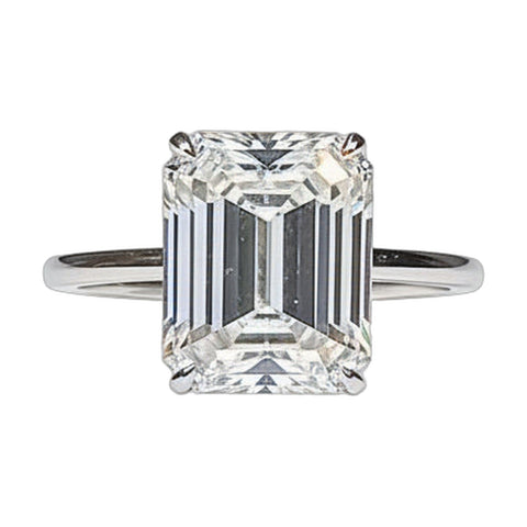 4.15 ct DEW White Moissanite Emerald Solitaire Ring - 18K Gold Vermeil on 925 Sterling Silver