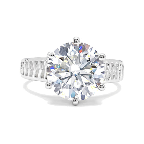 6.6 ct DEW White Moissanite Round Solitaire Ring - 18K Gold Vermeil on 925 Sterling Silver