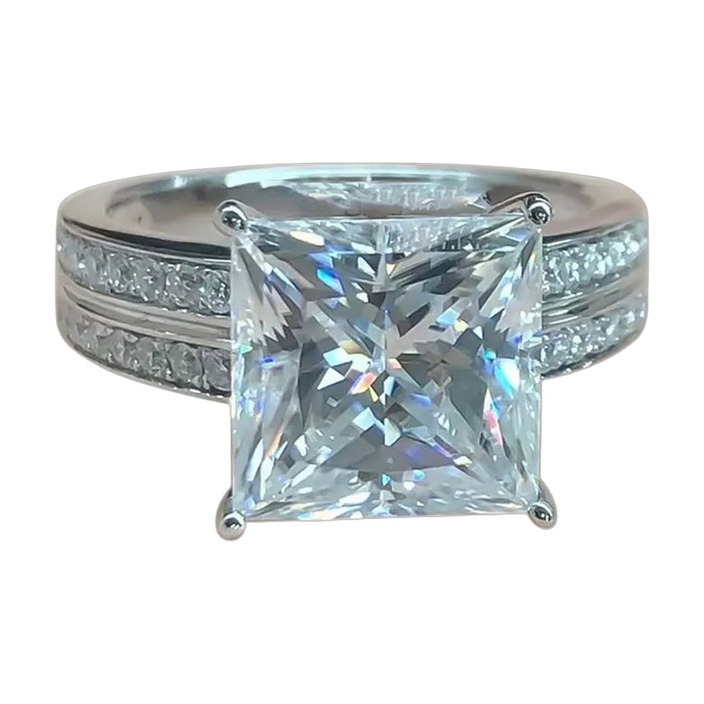 4.9 ct DEW White Moissanite Princess Solitaire Ring - 18K Gold Vermeil on 925 Sterling Silver