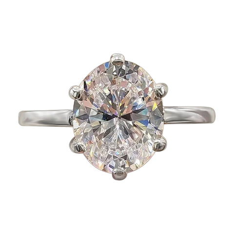 4.85 ct DEW White Moissanite Oval Solitaire Ring - 18K Gold Vermeil on 925 Sterling Silver