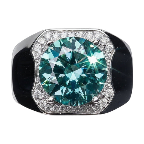 5.8 ct DEW Blue Moissanite Round Solitaire Ring - 18K Gold Vermeil on 925 Sterling Silver