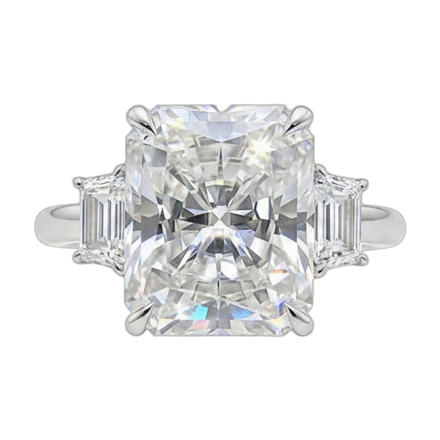 5.7 ct DEW White Moissanite Radiant Solitaire Ring - 18K Gold Vermeil on 925 Sterling Silver