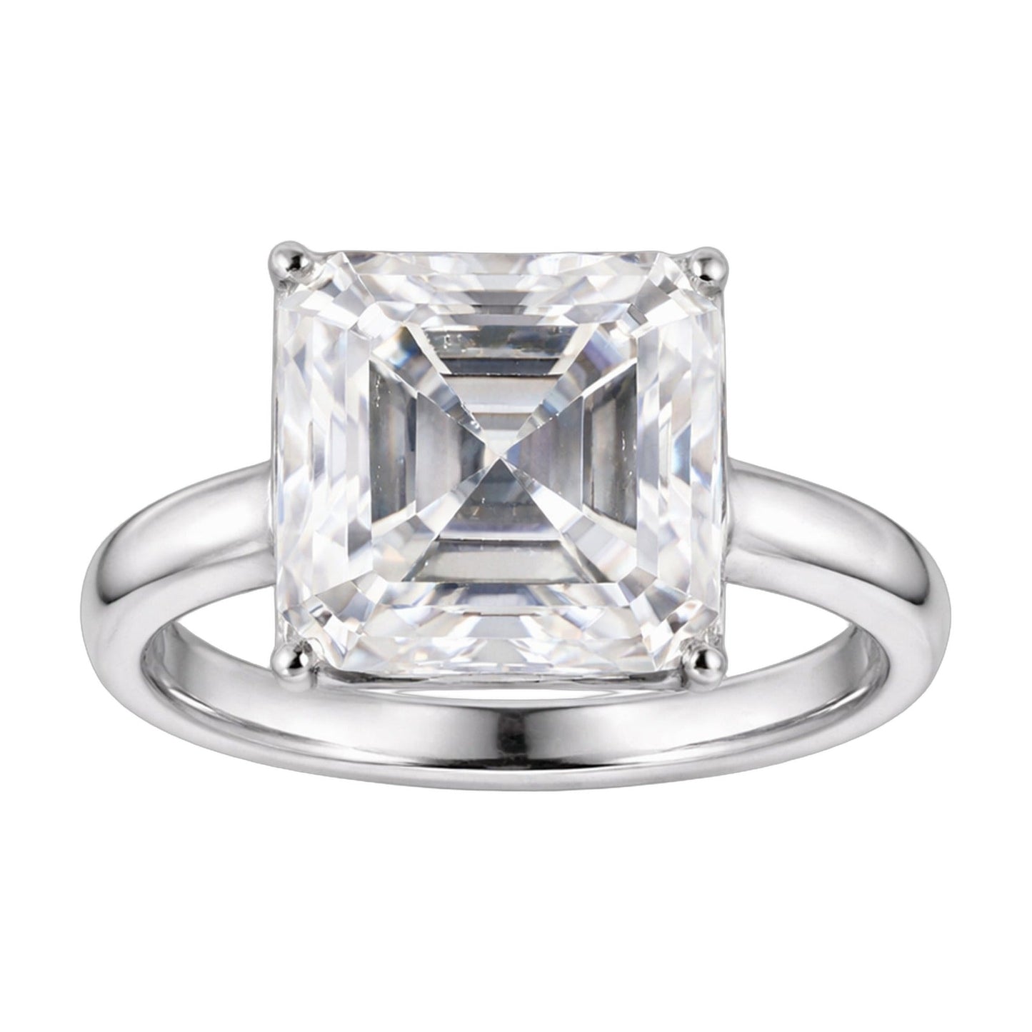 16.1 ct DEW White Moissanite Radiant Solitaire Ring - 18K Gold Vermeil on 925 Sterling Silver
