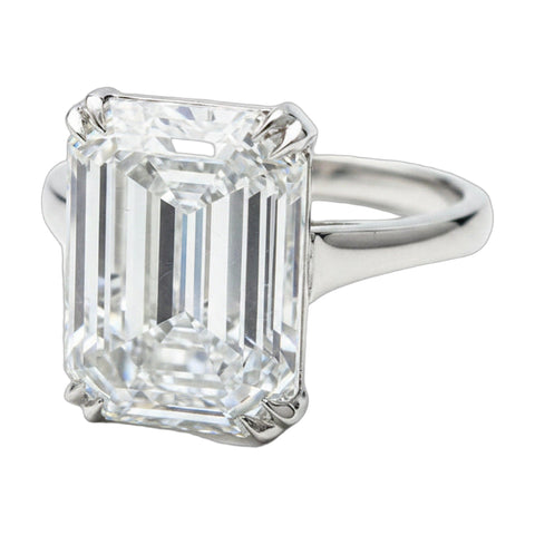 6.7 ct DEW White Moissanite Emerald Solitaire Ring - 18K Gold Vermeil on 925 Sterling Silver