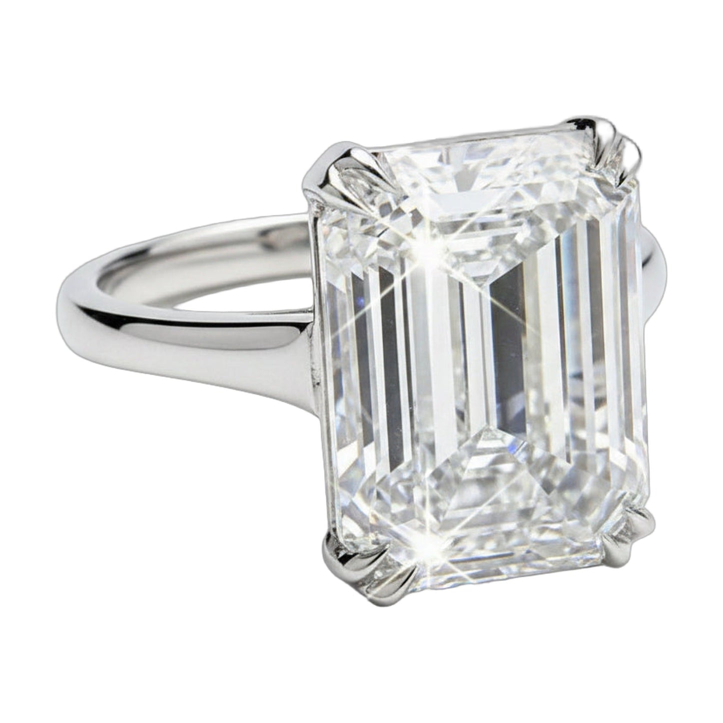 10.4 ct DEW White Moissanite Emerald Solitaire Ring - 18K Gold Vermeil on 925 Sterling Silver
