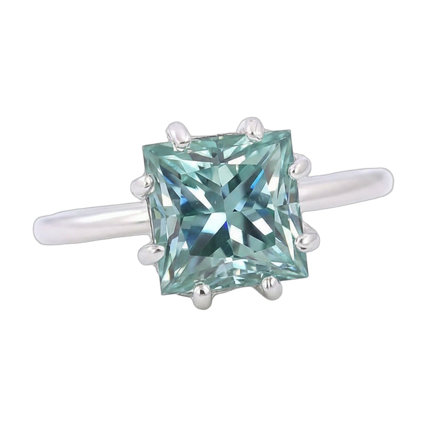 5.5 ct DEW Blue Moissanite Princess Solitaire Ring - 18K Gold Vermeil on 925 Sterling Silver