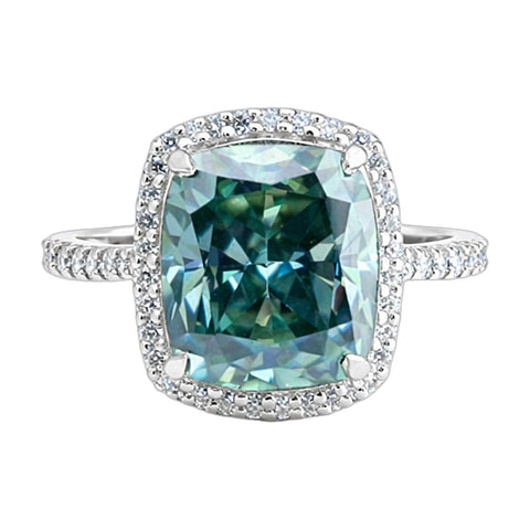 7.0 ct DEW Blue Moissanite Cushion Solitaire Ring - 18K Gold Vermeil on 925 Sterling Silver