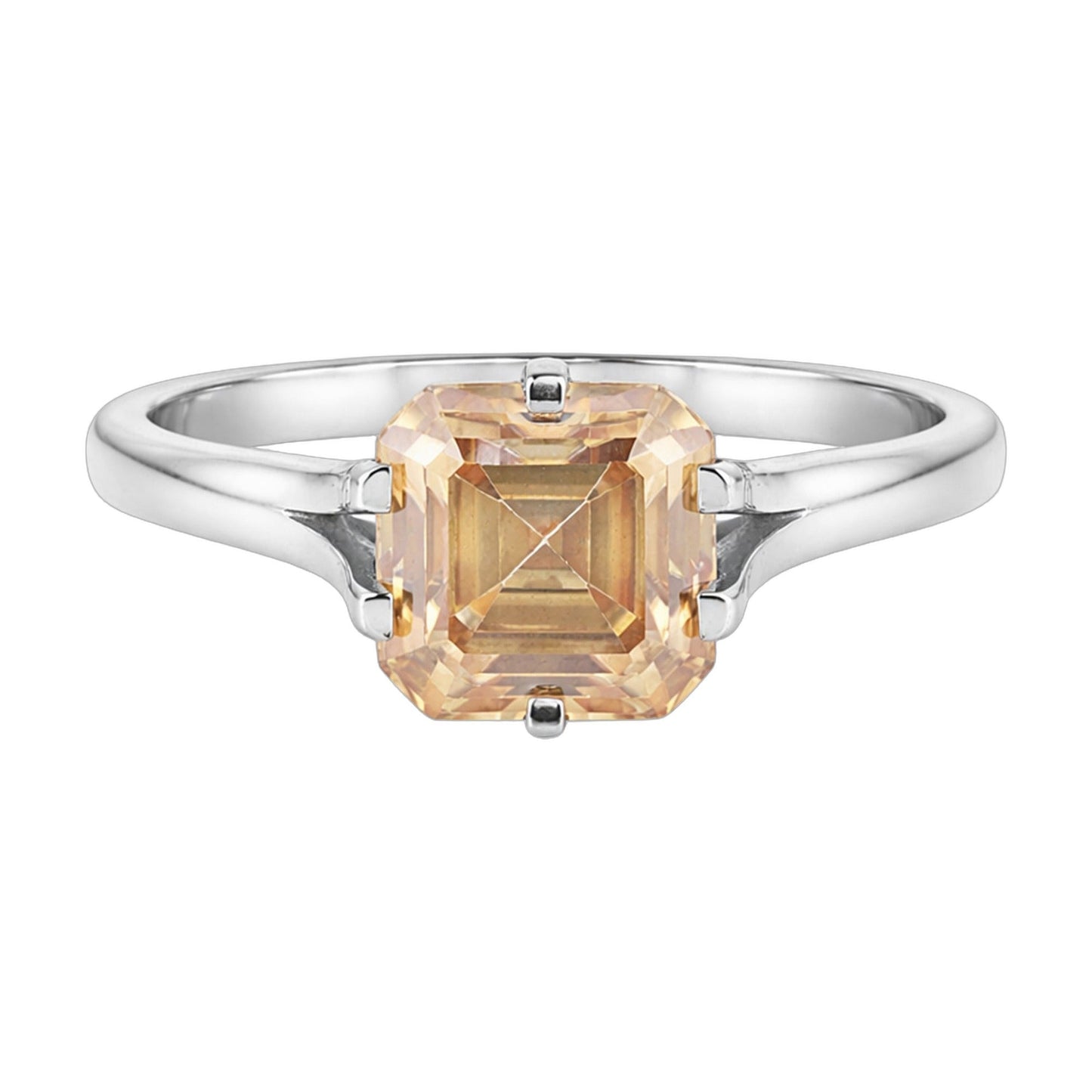 20.0 ct DEW Champagne Moissanite Asscher Solitaire Ring - 18K Gold Vermeil on 925 Sterling Silver