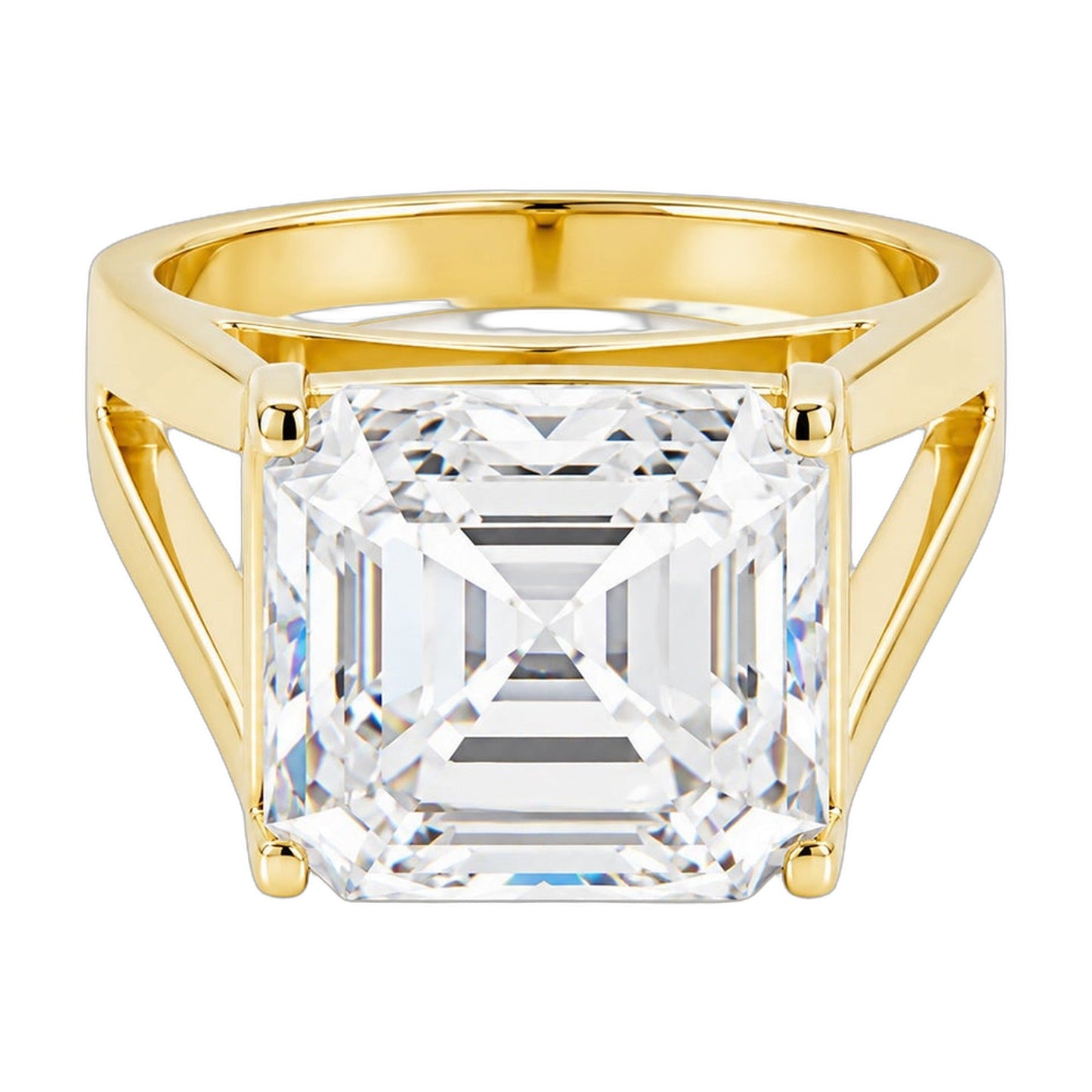 6.3 ct DEW Emerald Moissanite Asscher Solitaire Ring - 18K Gold Vermeil on 925 Sterling Silver