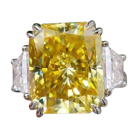 25.5 ct DEW Champagne Moissanite Radiant Solitaire Ring - 18K Gold Vermeil on 925 Sterling Silver
