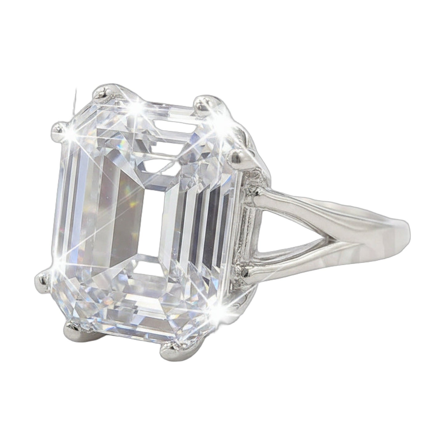 9.25 ct DEW White Moissanite Emerald Solitaire Ring - 18K Gold Vermeil on 925 Sterling Silver