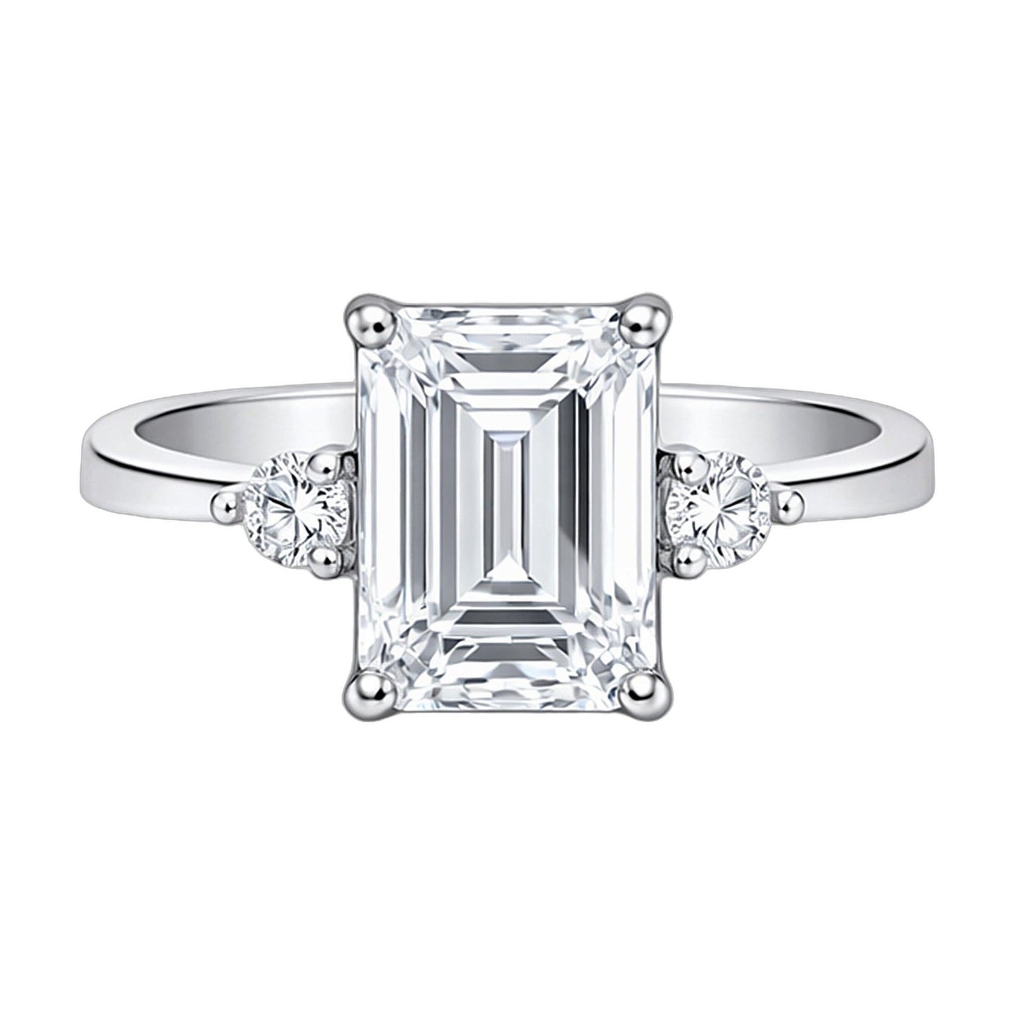 5.7 ct DEW White Moissanite Emerald Solitaire Ring - 18K Gold Vermeil on 925 Sterling Silver