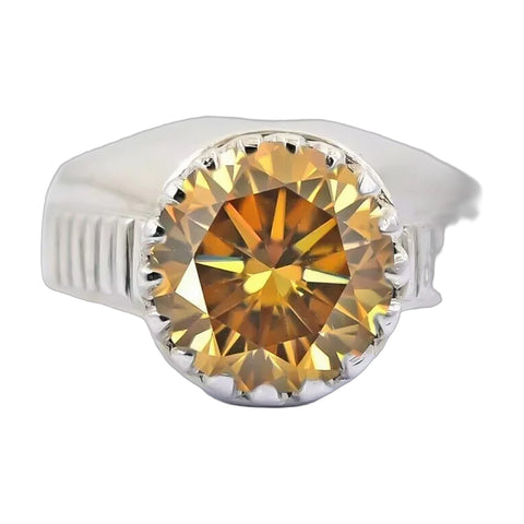 6.7 ct DEW Champagne Moissanite Round Solitaire Ring - 18K Gold Vermeil on 925 Sterling Silver