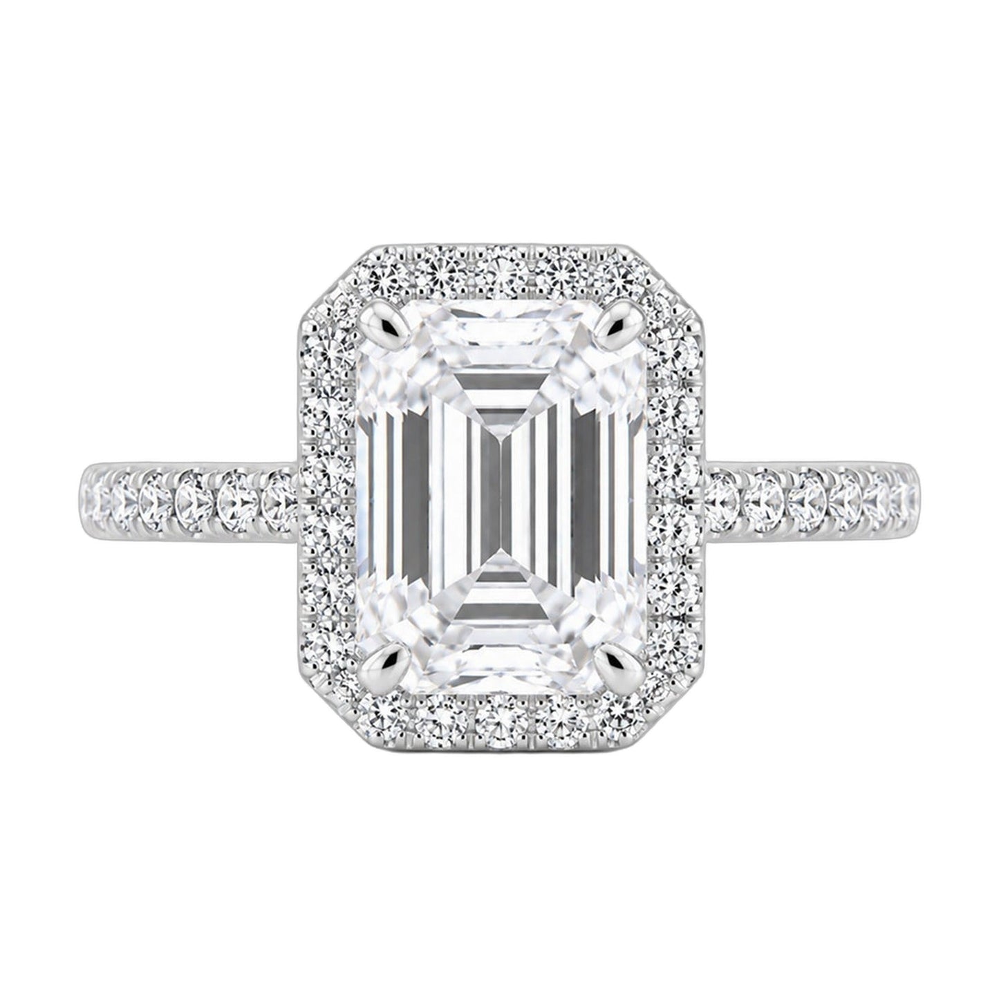 4.5 ct DEW White Moissanite Emerald Solitaire Ring - 18K Gold Vermeil on 925 Sterling Silver