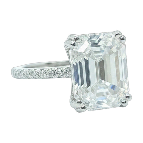 8.7 ct DEW White Moissanite Emerald Solitaire Ring - 18K Gold Vermeil on 925 Sterling Silver