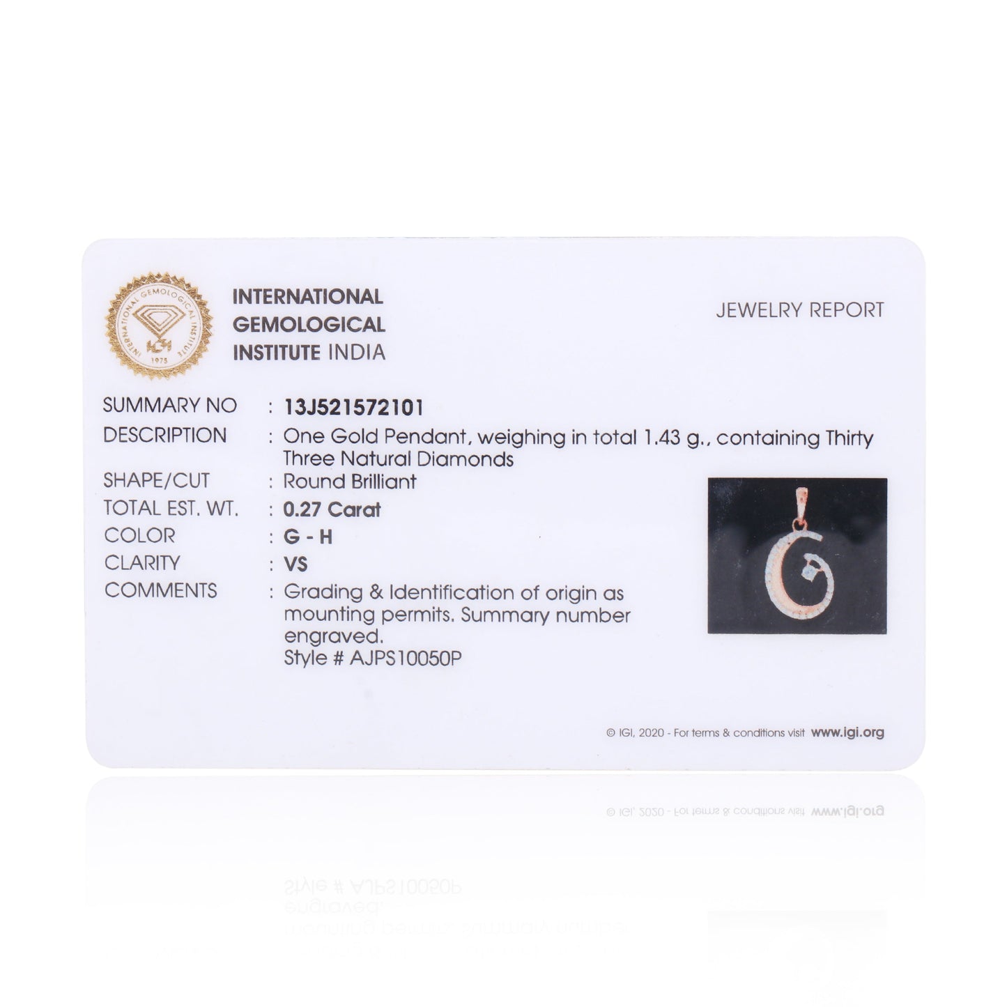 IGI Certified Natural Diamond Pendant Se 1.12 ct 18K Gold Jewellery For Women
