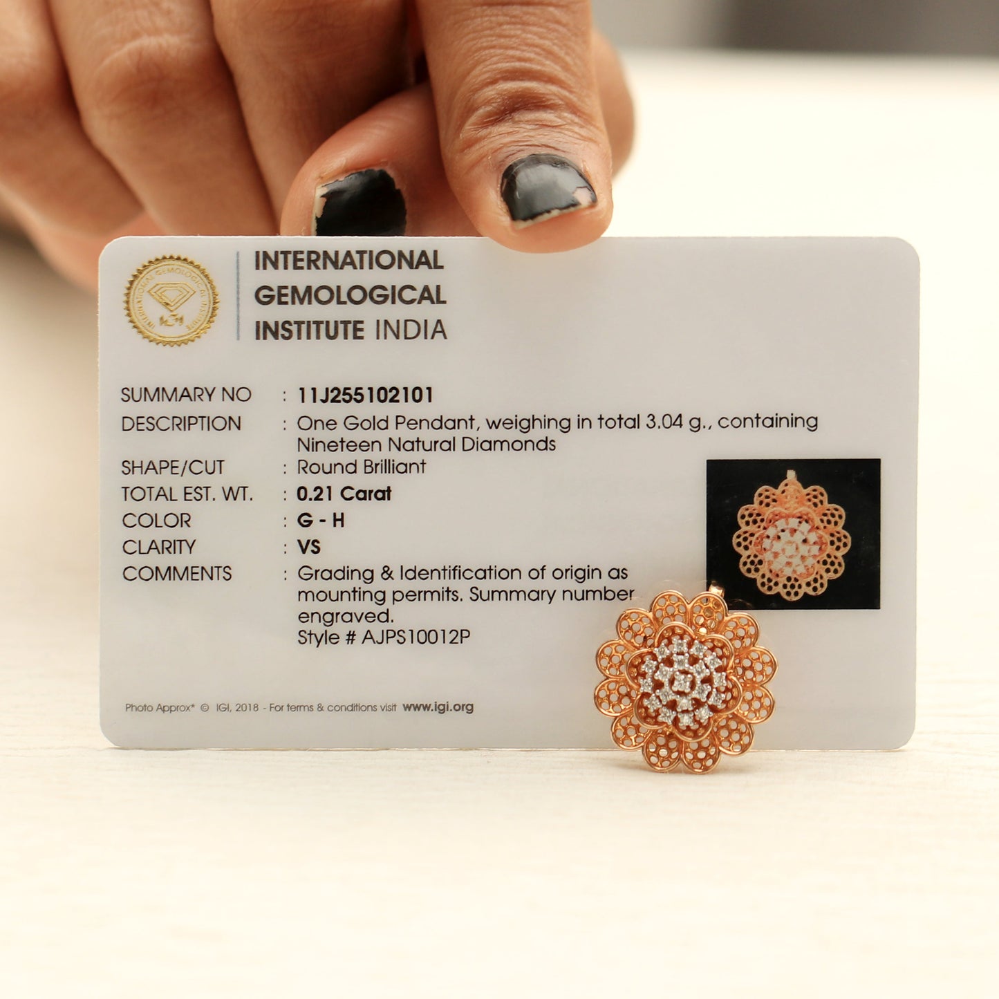 0.59 Ct. IGI Certified 18KT Rose Gold Natural Diamond Pendant And Earrings Set