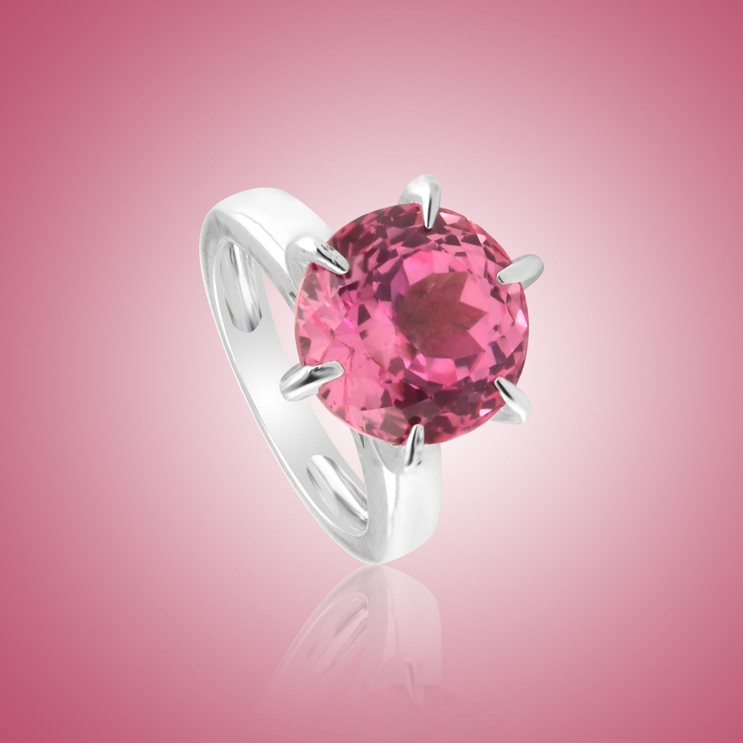 7 Ct. Certified Natural Round Cut Pink Tourmaline 925 Sterling Silver Ring
