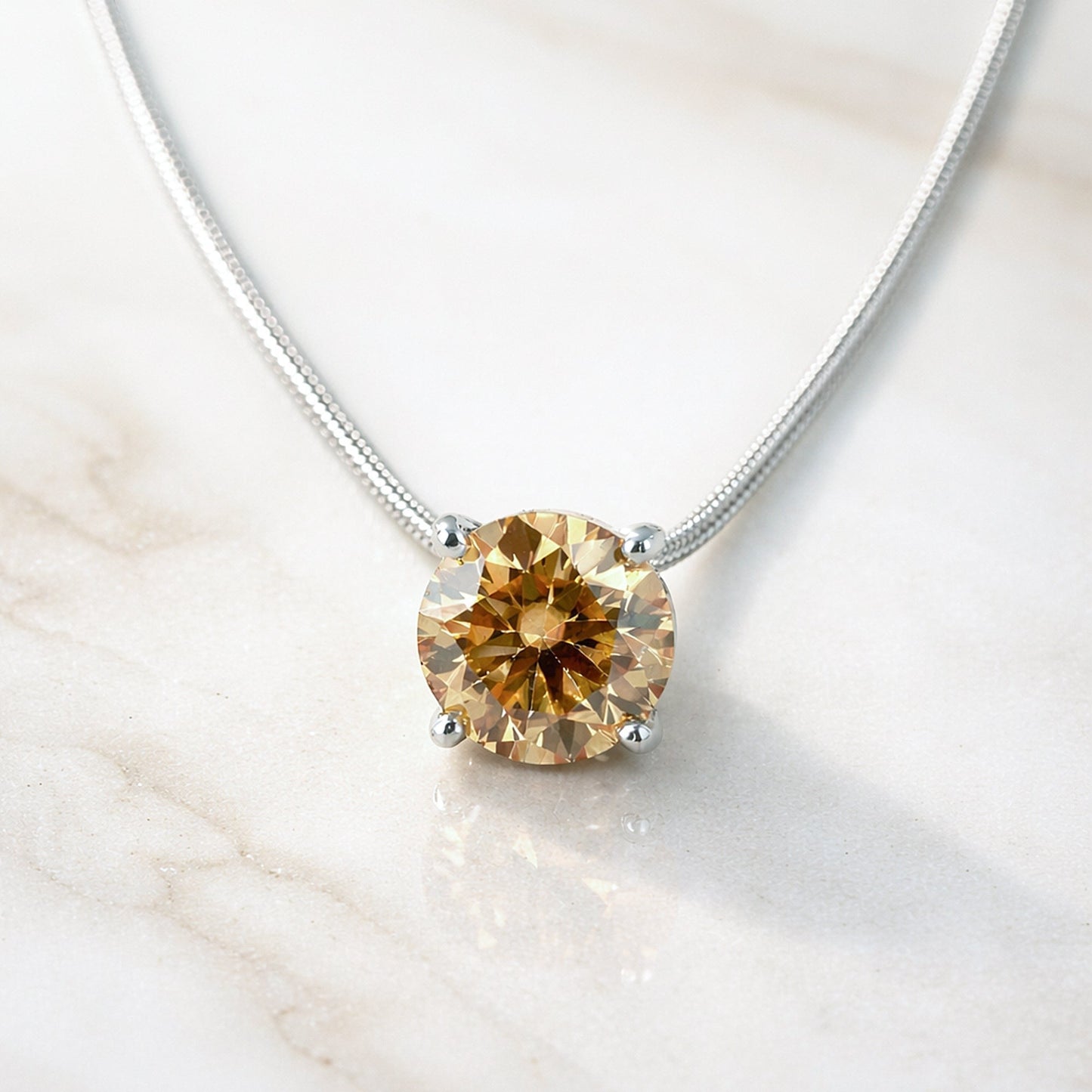5.20 ct DEW Champagne Moissanite Pendant In Vermeil 925 Silver with Accents for Her Gift