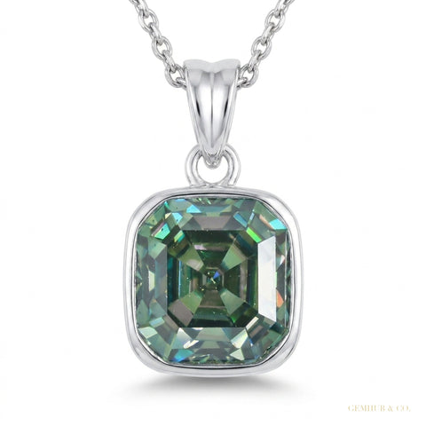7 ct DEW Certified Blue Moissanite Solitaire Asscher Cut Pendant In Gold Vermeil – white background main image