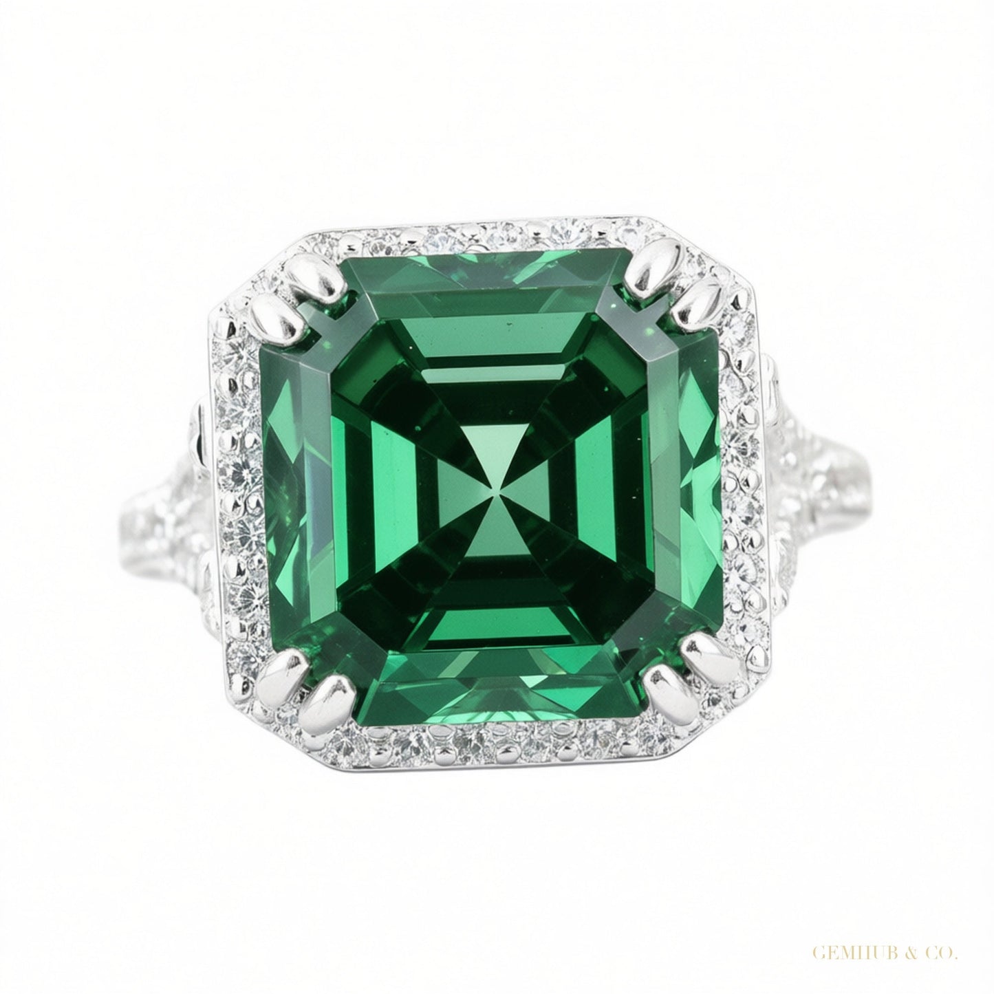 8.10 ct DEW Asscher Cut Blue Moissanite Ring Unique Gift for Her 18K Gold Plated Vermei 18K Gold Plated – white background main image