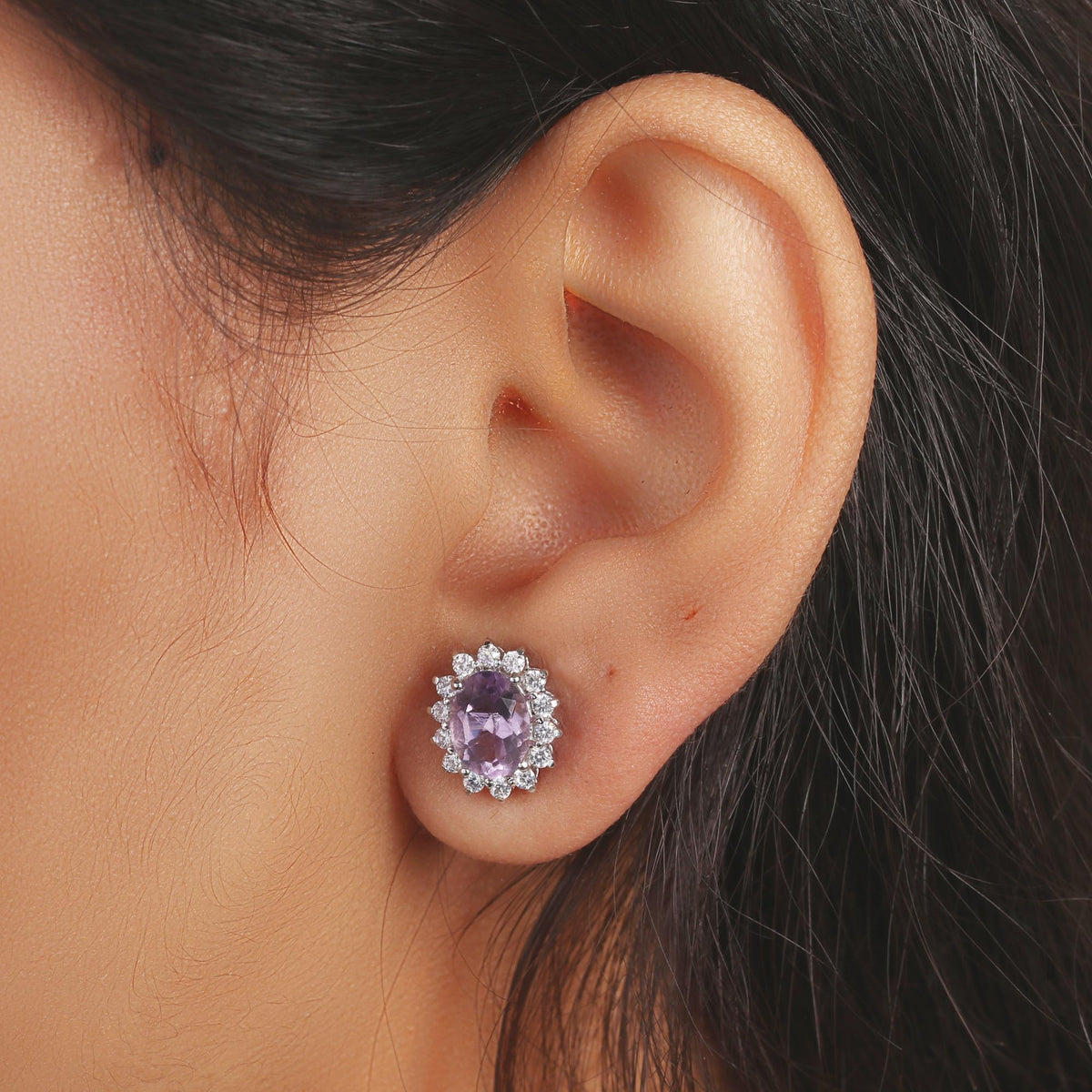 GEMHUB 925 Sterling Silver Gemstone Stud Earrings - Purple Amethyst 7.25 Ct