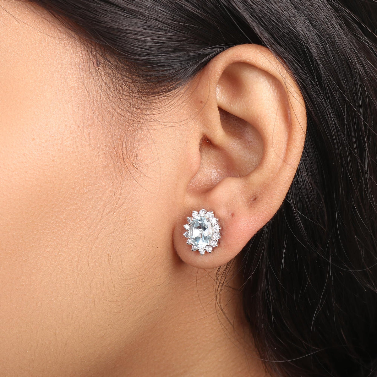 GEMHUB 925 Sterling Silver Gemstone Stud Earrings - Blue Aquamarine 8.85 Ct