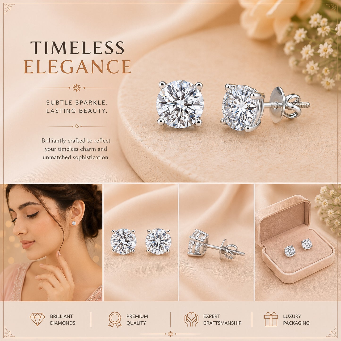 14K/18K Lab-Grown Diamond Solitaire Round Stud Earrings
