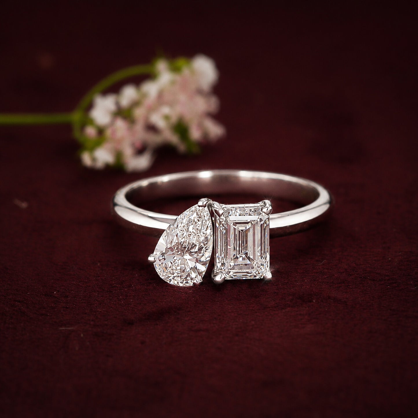 18K Lab Grown Diamond Emerald Cut Ring for Women