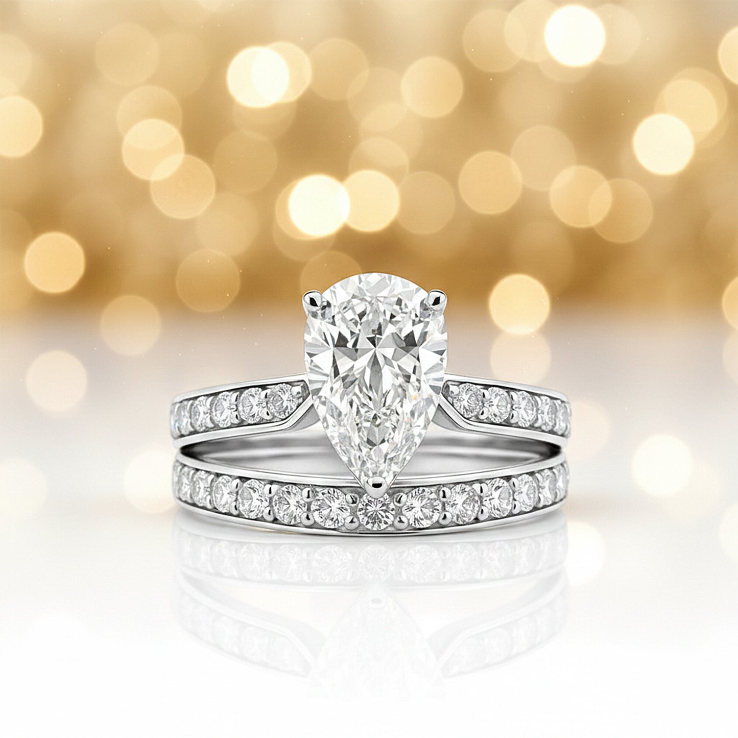 14K Lab Grown Diamond Pear Halo Ring | IGI Certified