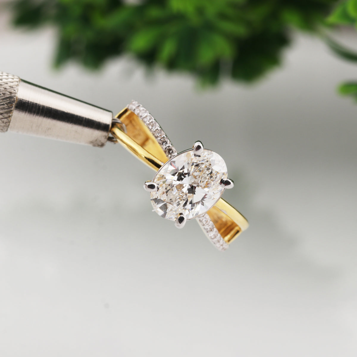 14K Lab Grown Diamond Oval Petite Halo Ring | IGI Certified