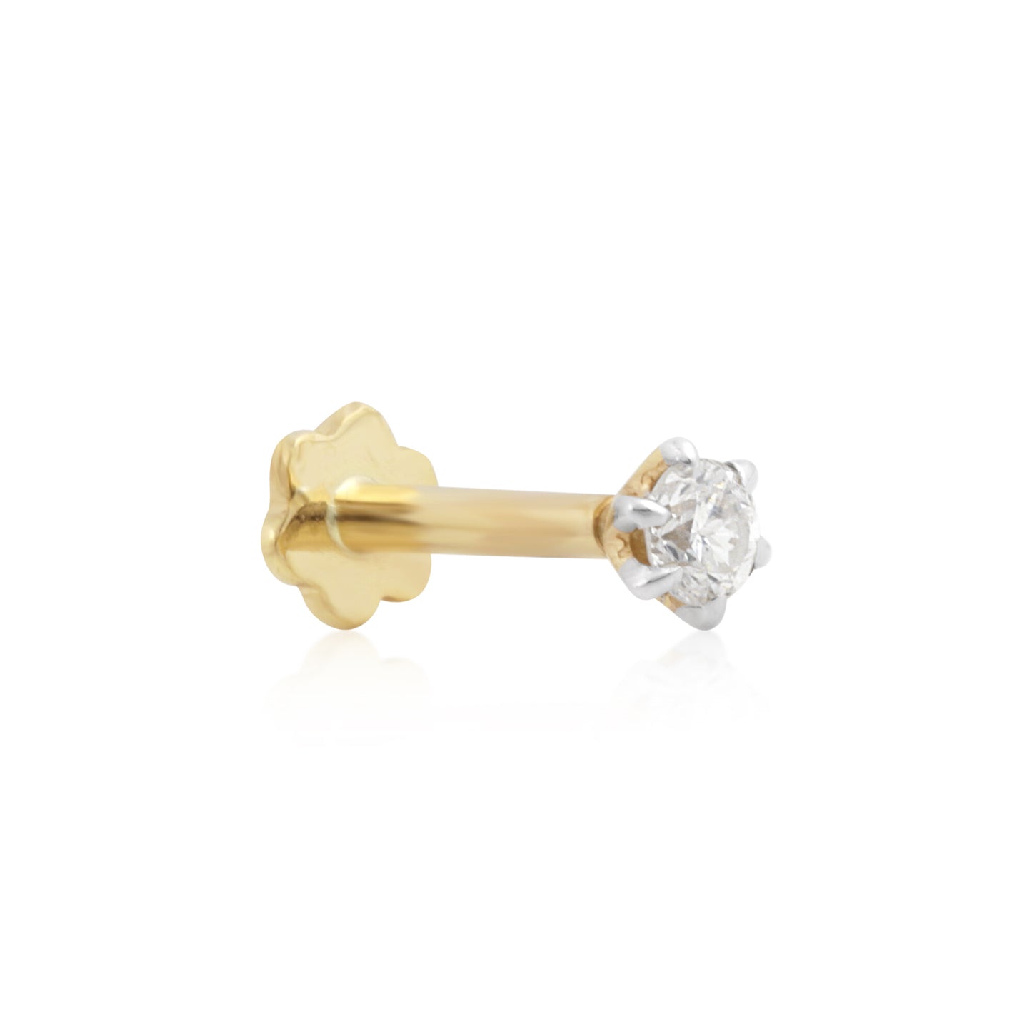 18K Gold Lab Grown Diamond Nose Pin – Round Cut, 0.07 Carat, IGI Certified