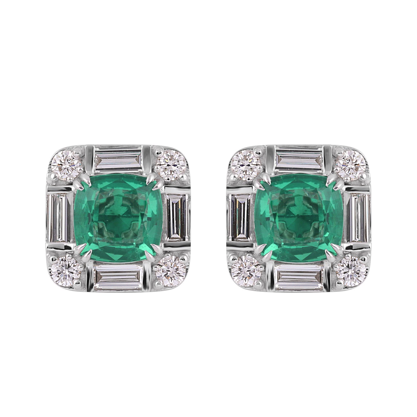 14K/18K Lab Grown Emerald Asscher Cut Earrings with Diamond Halo