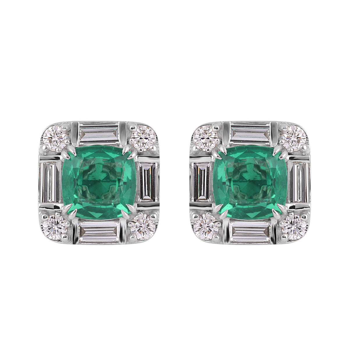 14K/18K Lab Grown Emerald Asscher Cut Earrings with Diamond Halo