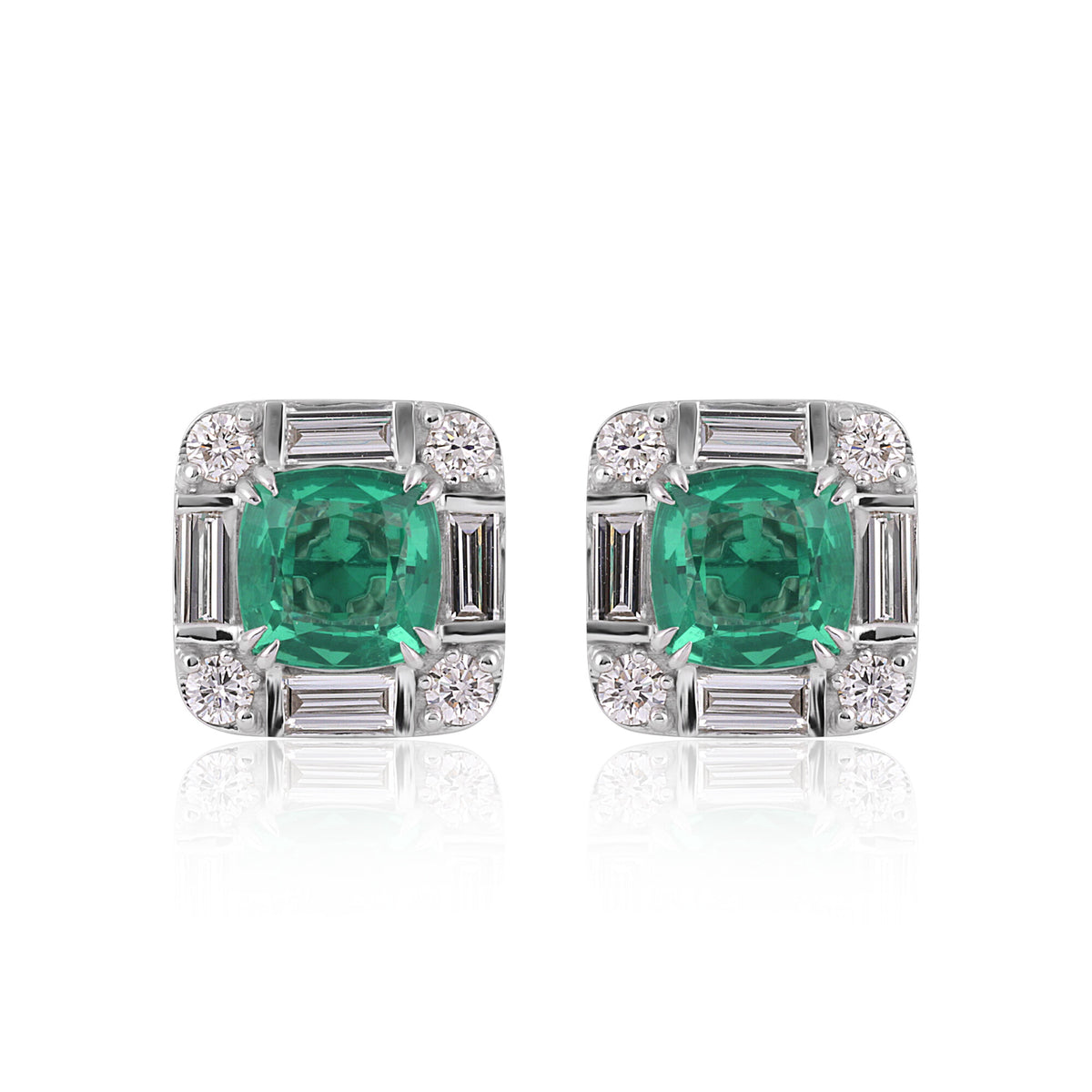 14K/18K Lab Grown Emerald Asscher Cut Earrings with Diamond Halo