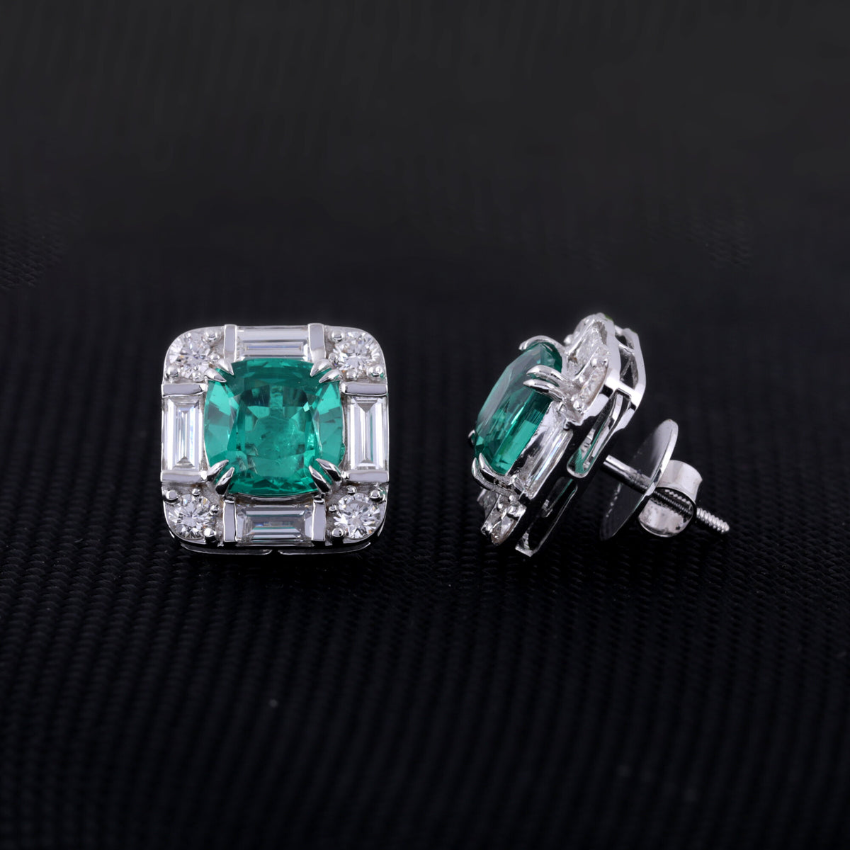 14K/18K Lab Grown Emerald Asscher Cut Earrings with Diamond Halo