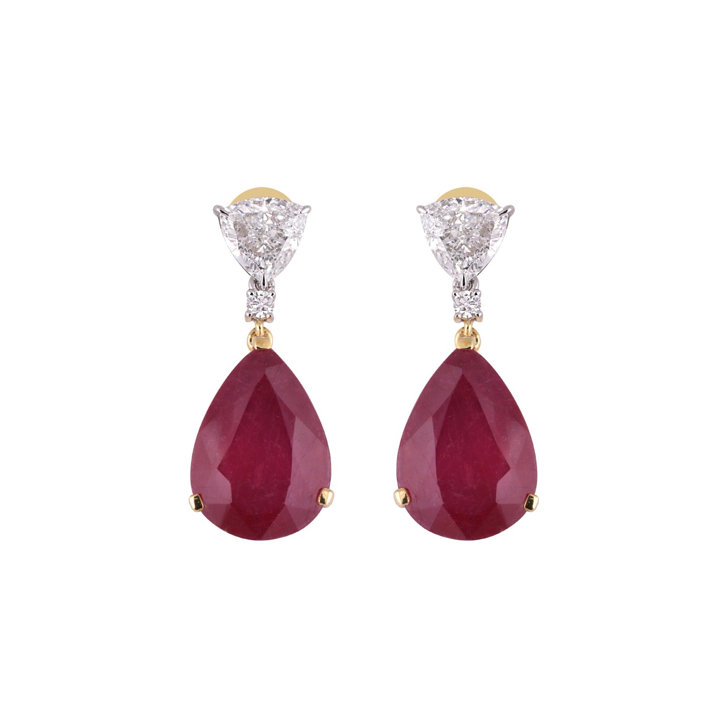 14K/18K Lab Grown Ruby Pear Cut Earrings with Diamond Pave