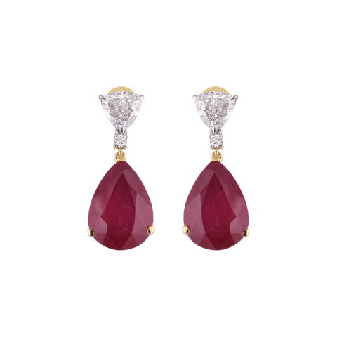 14K/18K Lab Grown Ruby Pear Cut Earrings with Diamond Pave
